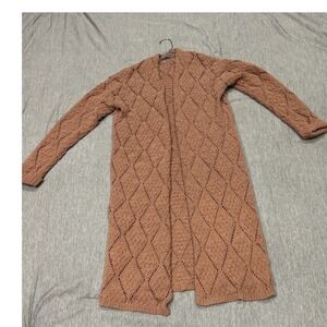 Moon & Madison Open Front Diamond Knit Long Duster Cardigan Sweater Mauve Size S